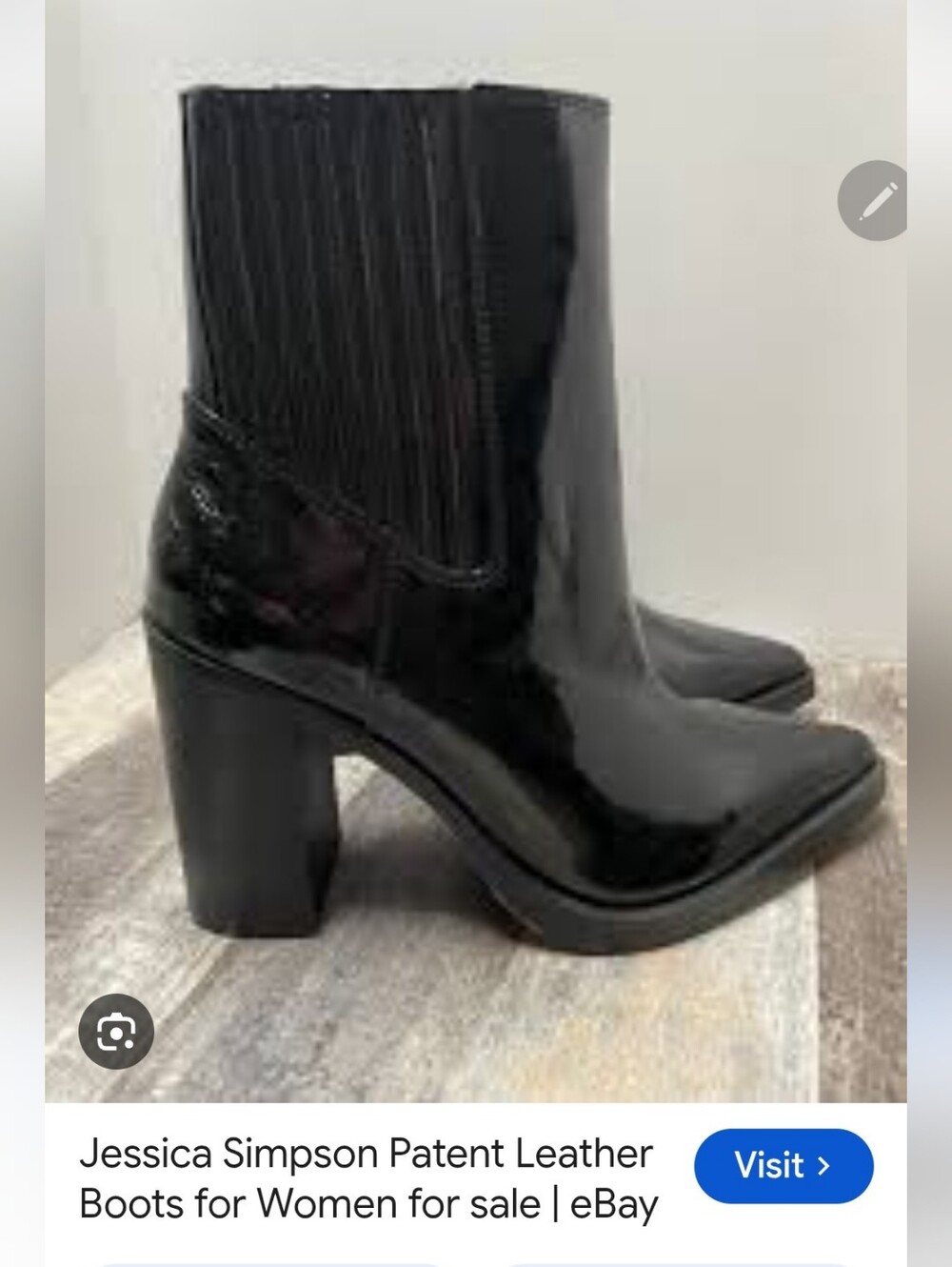 Like New Jessica Simpson Black Patent Block Heel Ankle Boots